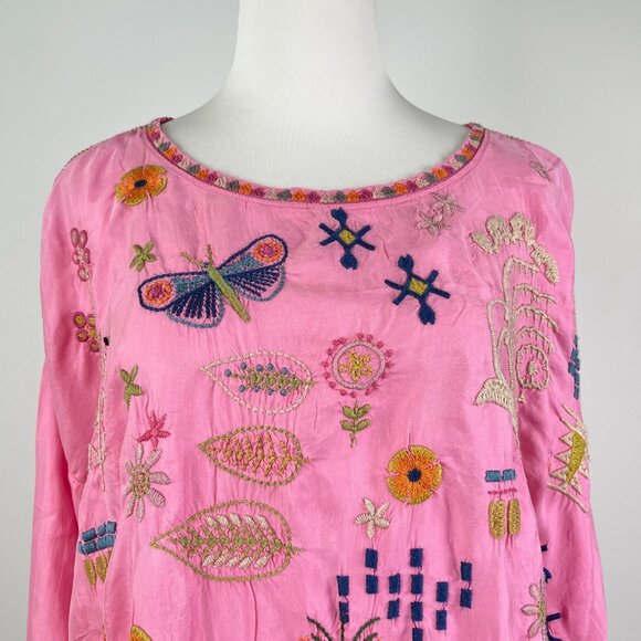 NWOT Johnny Was Butterfly Floral Embroidered Tunic Shirt Blouse Pink Size XL - Picture 3 of 13